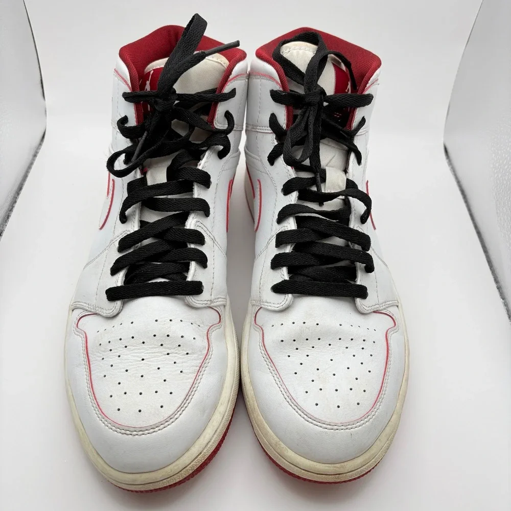 Jordan Mens Size 12 Air Jordan 1 Mid White Red 554724-103 Basketball Shoes